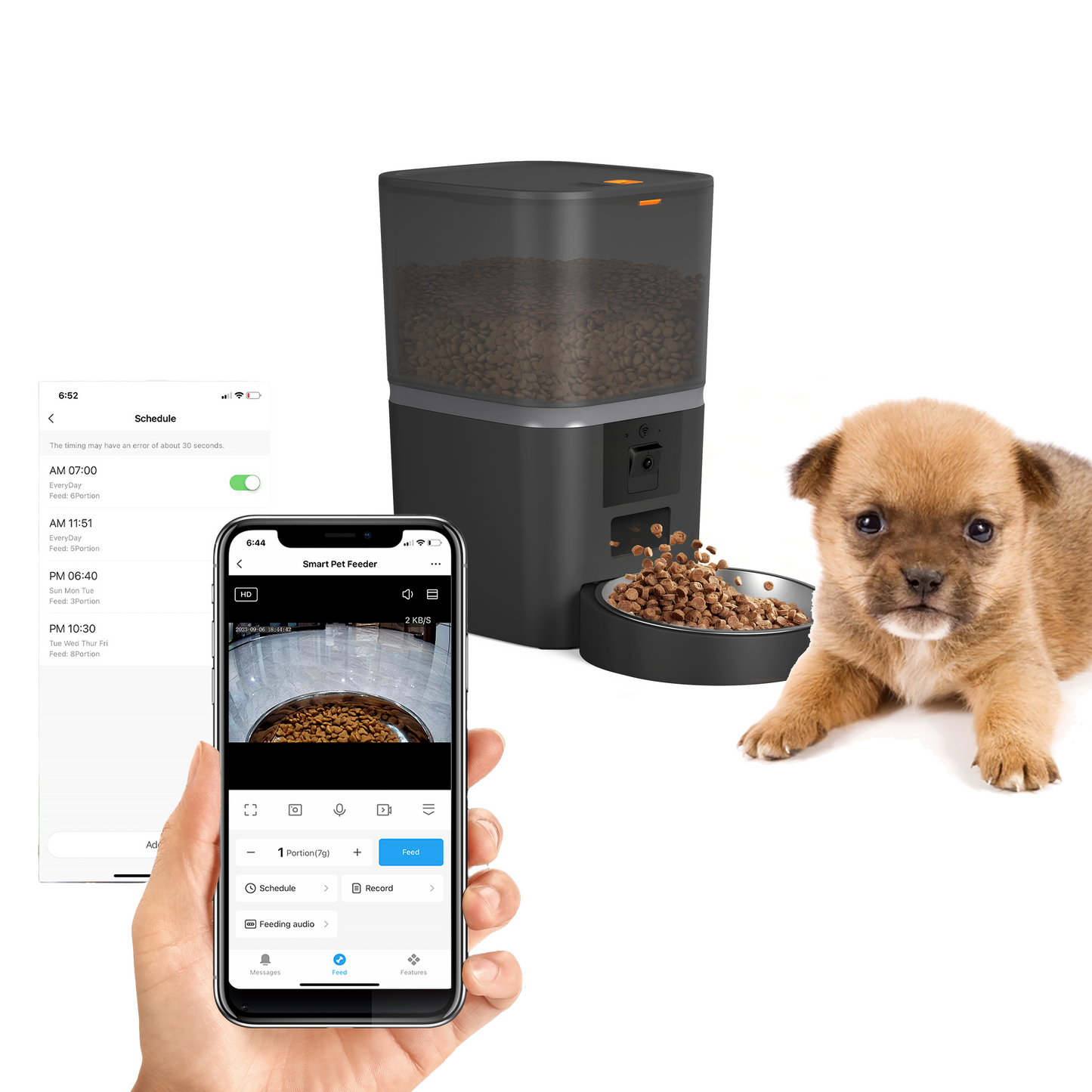 Hranitor automat pentru caini si pisici, WIFI, aplicatie telefon, camera video full HD, recipient otel inoxidabil