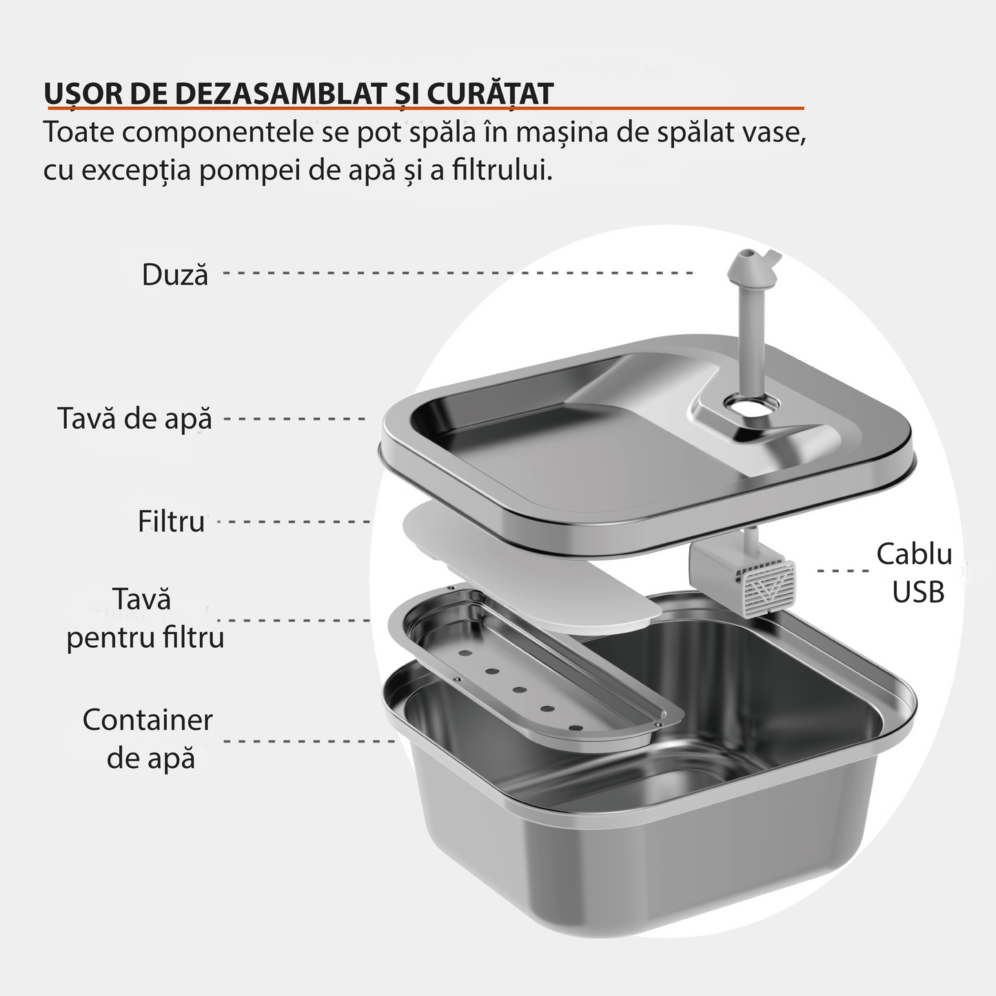 Dispenser apa automat tip fantana pisici si caini, otel inoxidabil 
WF008
