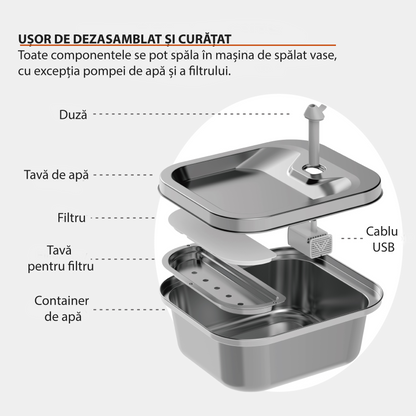Dispenser apa automat tip fantana pisici si caini, otel inoxidabil 
WF008