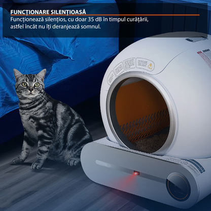 Litiera smart automata pentru pisici, sistem auto-curatare, sterilizare automata UV, aplicatie telefon